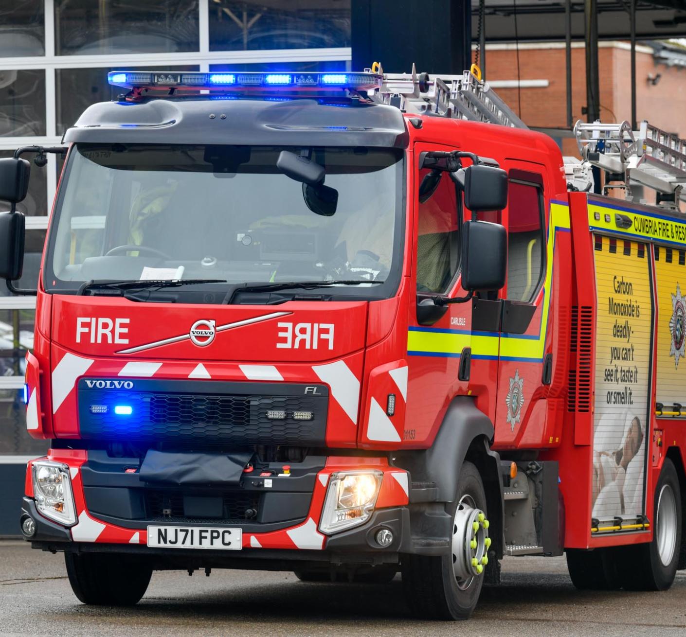 Fire engine with blue lights on