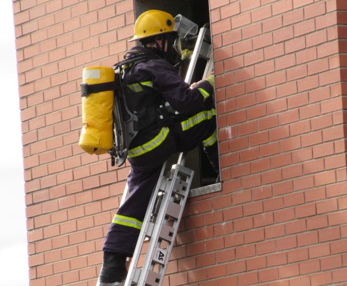 A Fire Cadet during a ladder drill